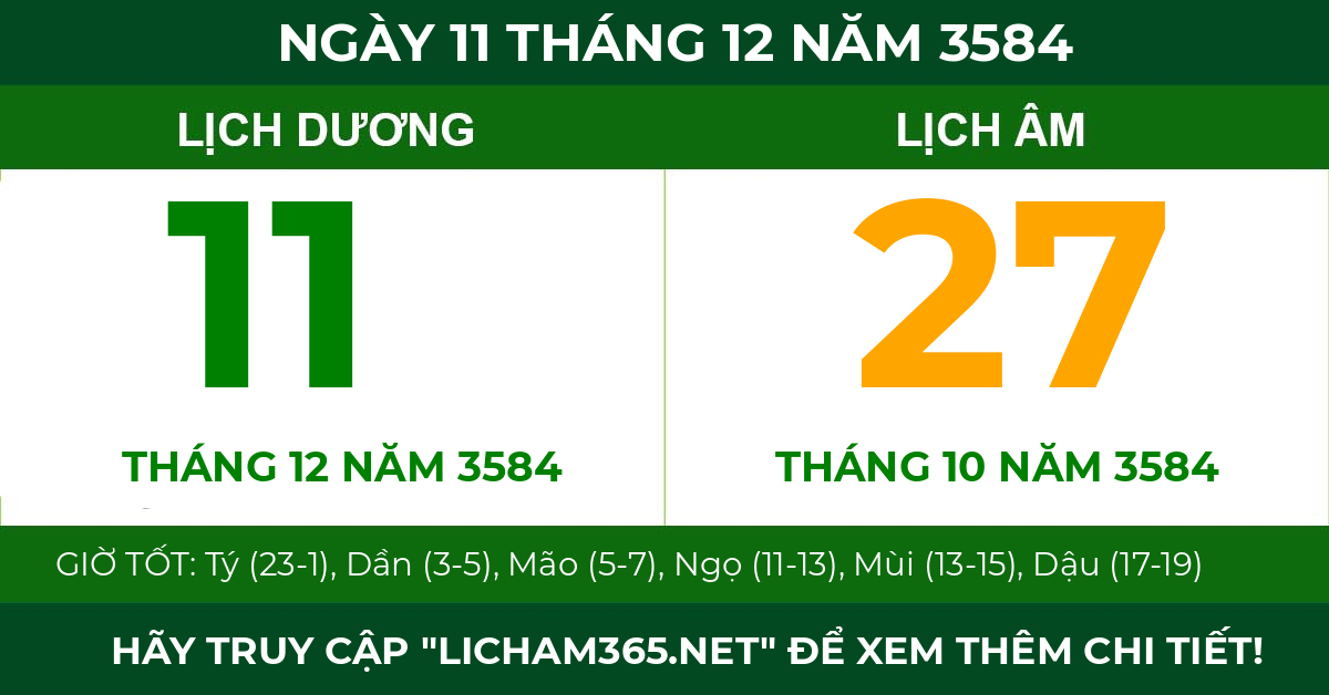 lịch âm ngày 11 tháng 12 năm 3584