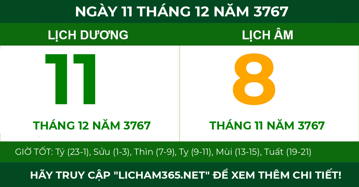 lịch âm ngày 11 tháng 12 năm 3767