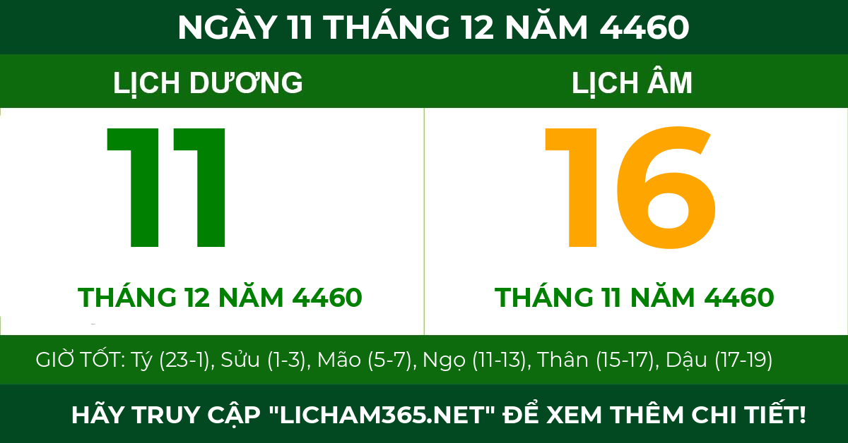 lịch âm ngày 11 tháng 12 năm 4460