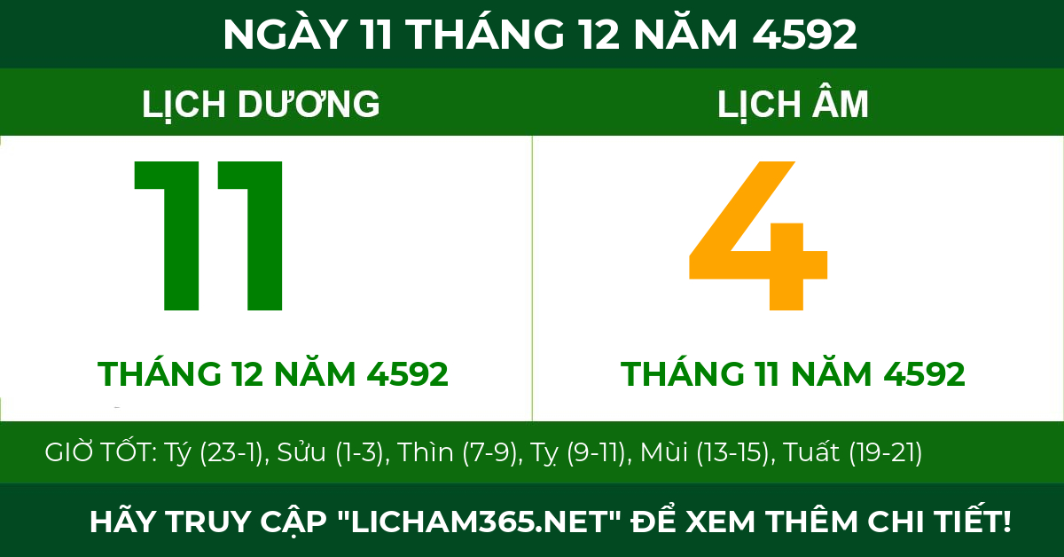 lịch âm ngày 11 tháng 12 năm 4592