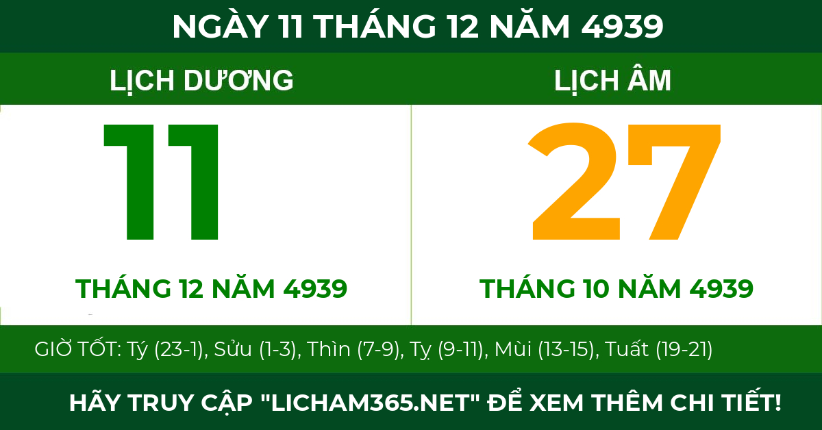 lịch âm ngày 11 tháng 12 năm 4939