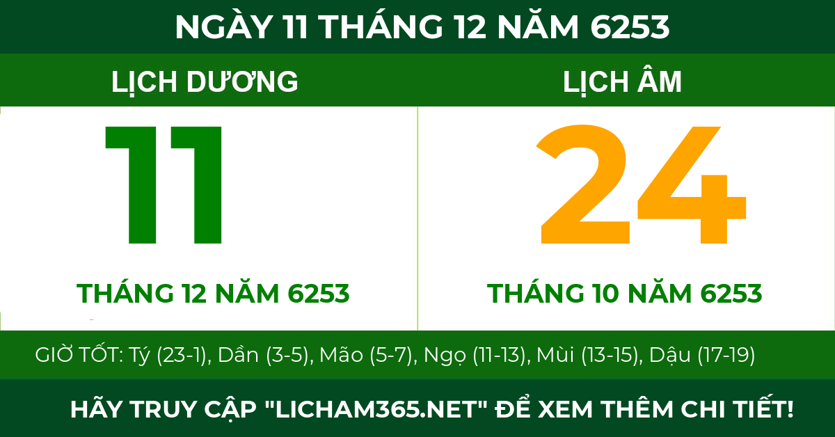 lịch âm ngày 11 tháng 12 năm 6253