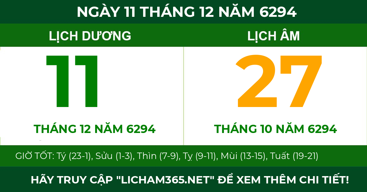lịch âm ngày 11 tháng 12 năm 6294
