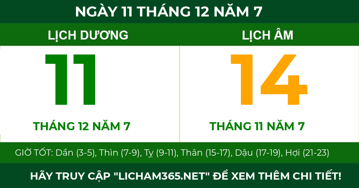 lịch âm ngày 11 tháng 12 năm 7