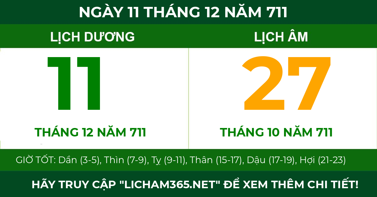 lịch âm ngày 11 tháng 12 năm 711