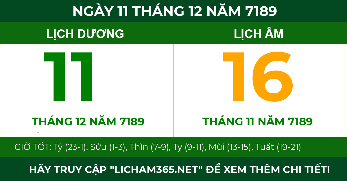 lịch âm ngày 11 tháng 12 năm 7189