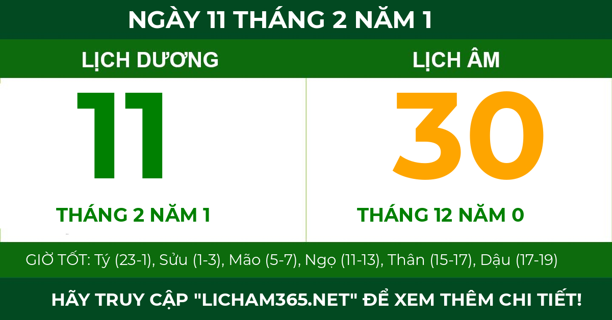 lịch âm ngày 11 tháng 2 năm 1