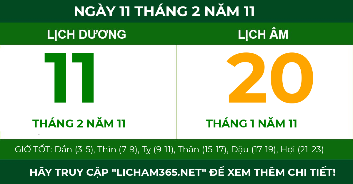 lịch âm ngày 11 tháng 2 năm 11
