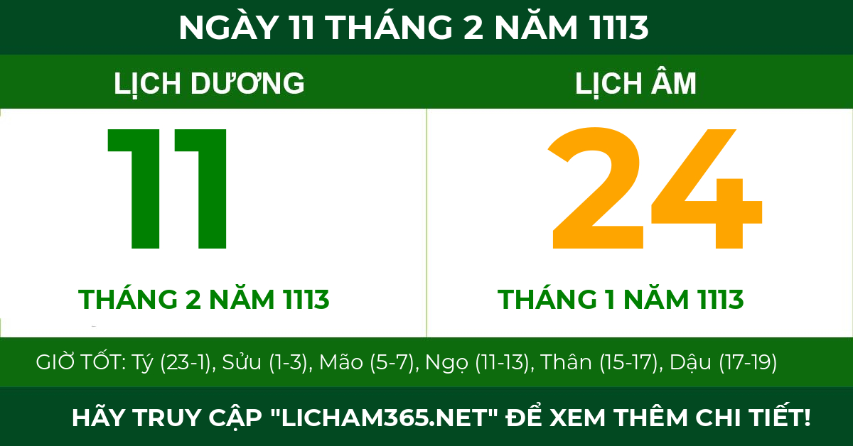 lịch âm ngày 11 tháng 2 năm 1113