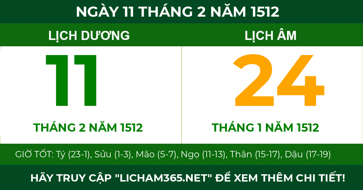 lịch âm ngày 11 tháng 2 năm 1512