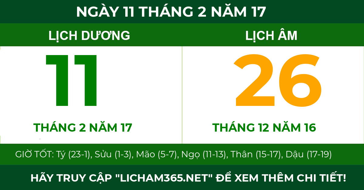 lịch âm ngày 11 tháng 2 năm 17