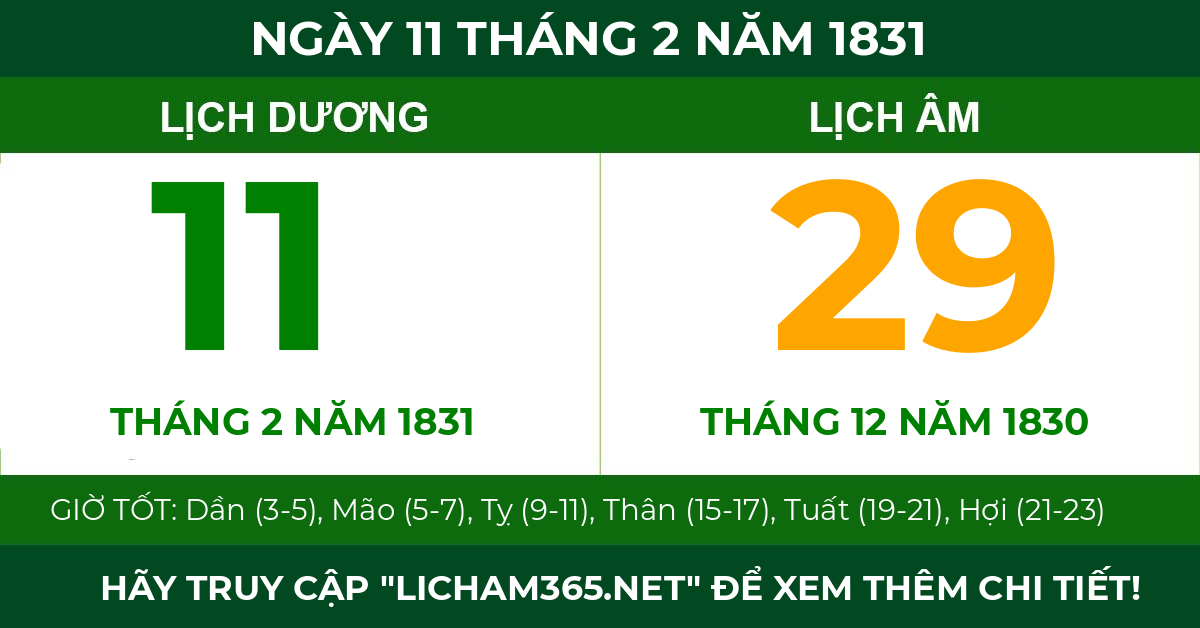lịch âm ngày 11 tháng 2 năm 1831