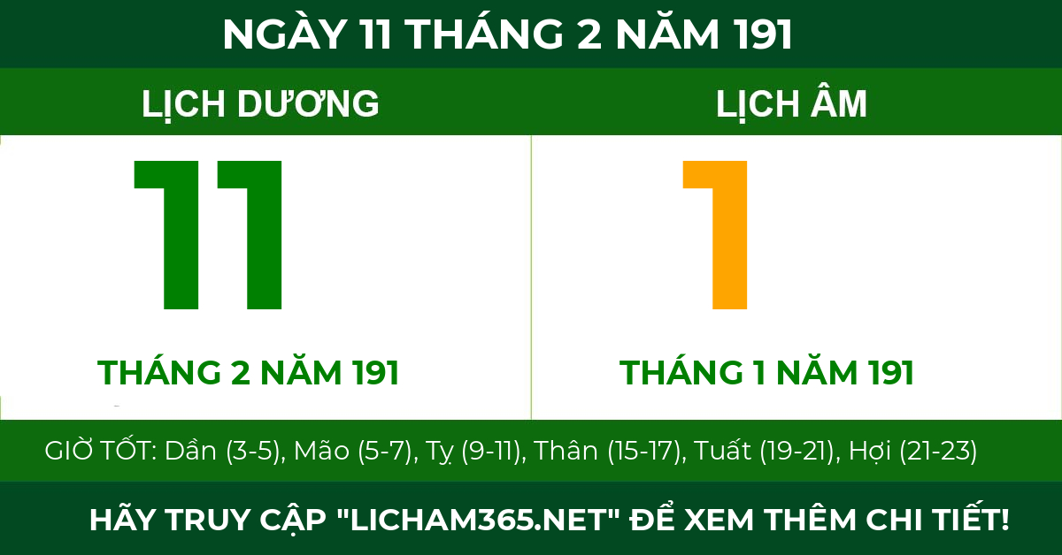 lịch âm ngày 11 tháng 2 năm 191