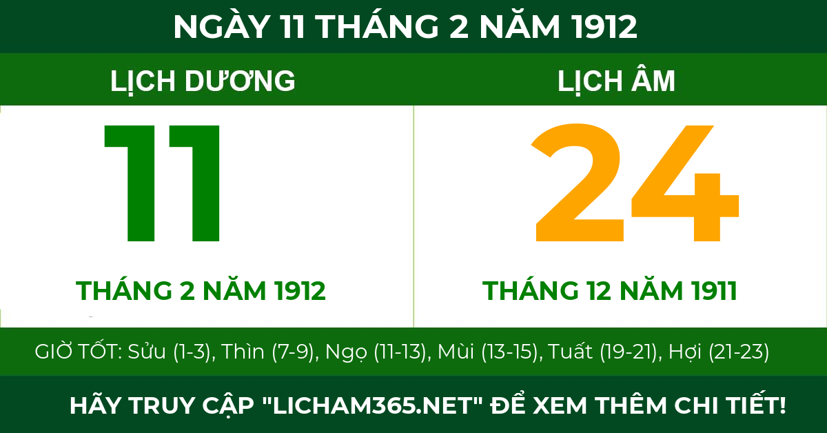 lịch âm ngày 11 tháng 2 năm 1912