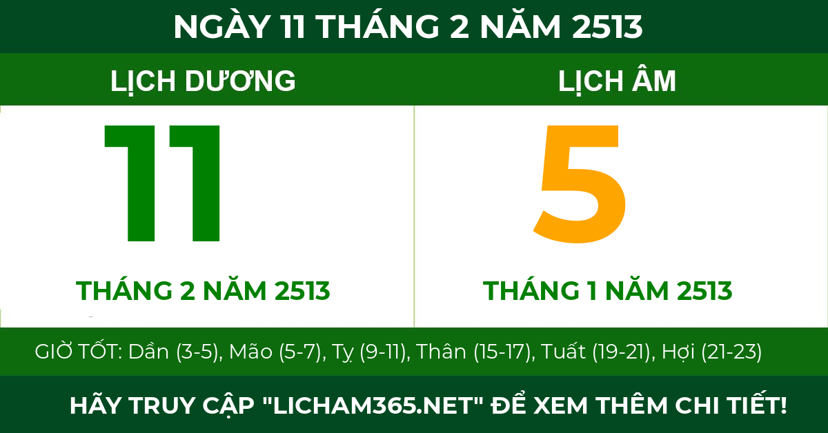 lịch âm ngày 11 tháng 2 năm 2513