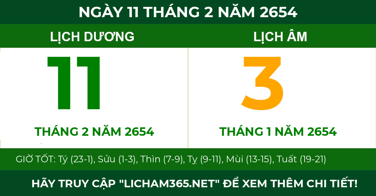 lịch âm ngày 11 tháng 2 năm 2654