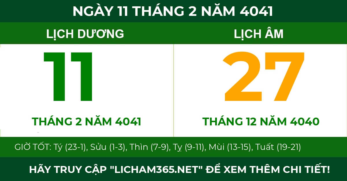 lịch âm ngày 11 tháng 2 năm 4041