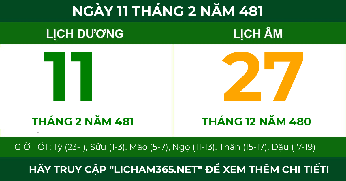 lịch âm ngày 11 tháng 2 năm 481