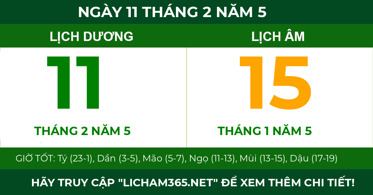 lịch âm ngày 11 tháng 2 năm 5