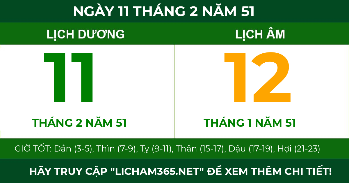 lịch âm ngày 11 tháng 2 năm 51