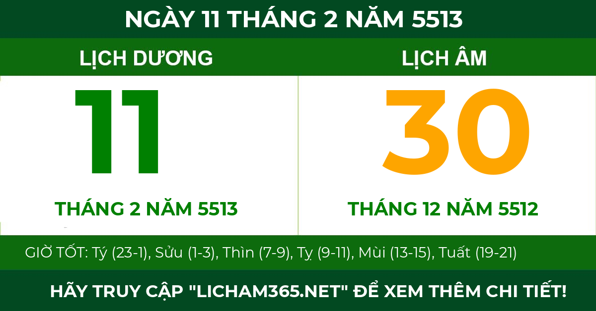 lịch âm ngày 11 tháng 2 năm 5513