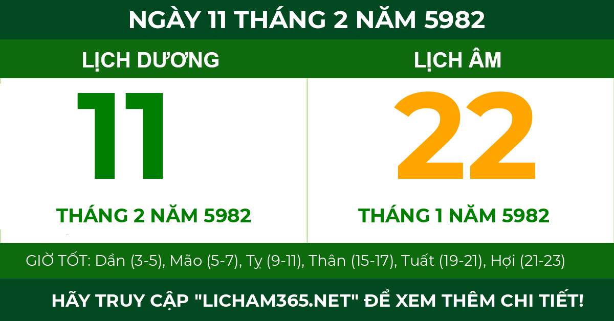 lịch âm ngày 11 tháng 2 năm 5982