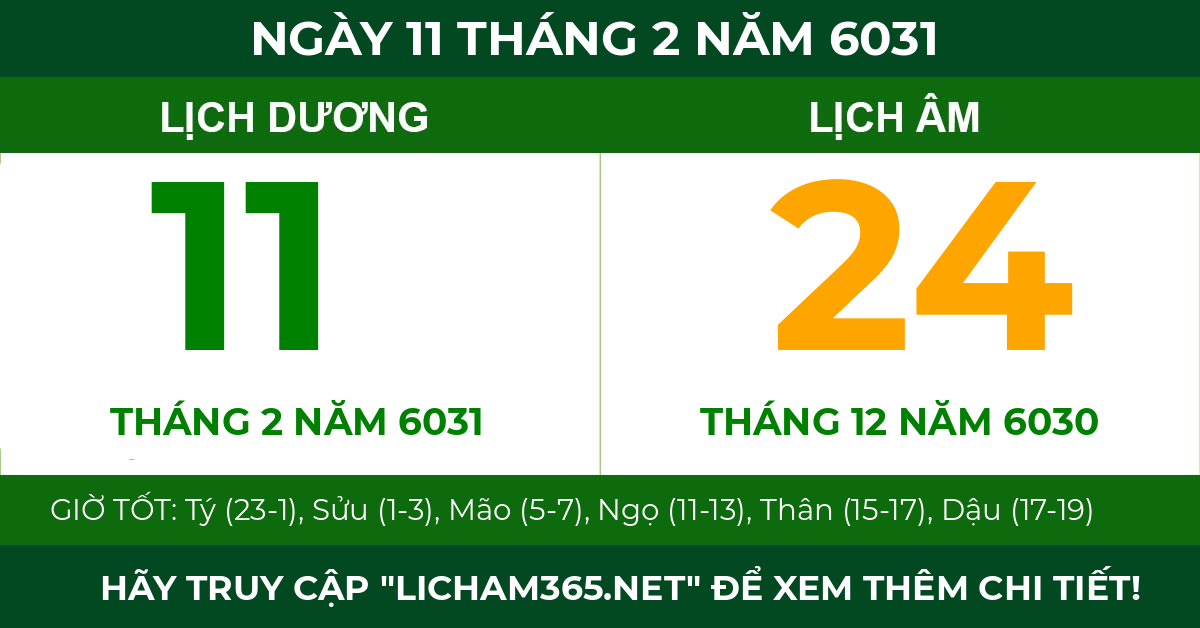 lịch âm ngày 11 tháng 2 năm 6031