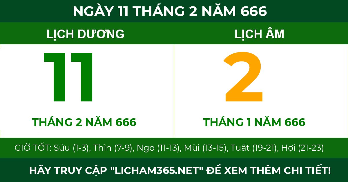 lịch âm ngày 11 tháng 2 năm 666