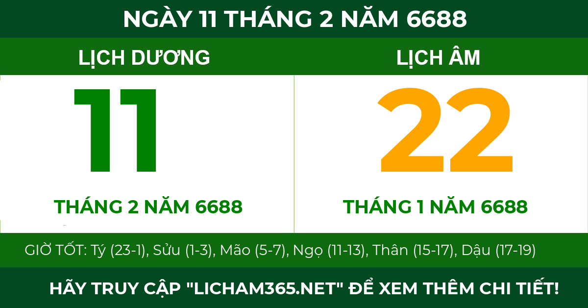 lịch âm ngày 11 tháng 2 năm 6688
