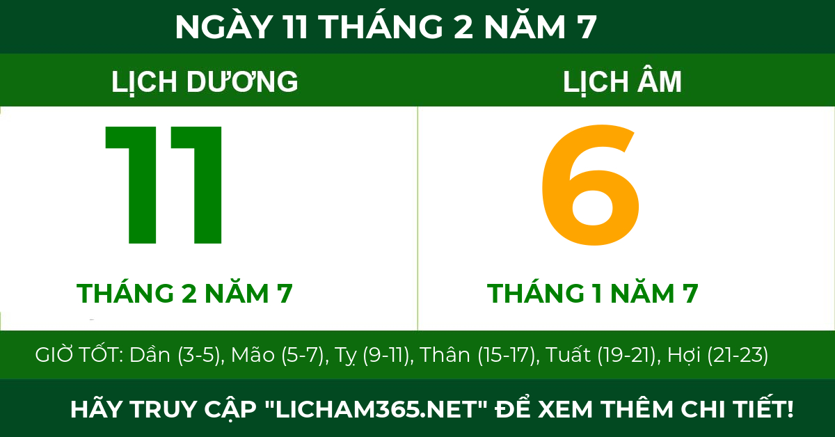 lịch âm ngày 11 tháng 2 năm 7