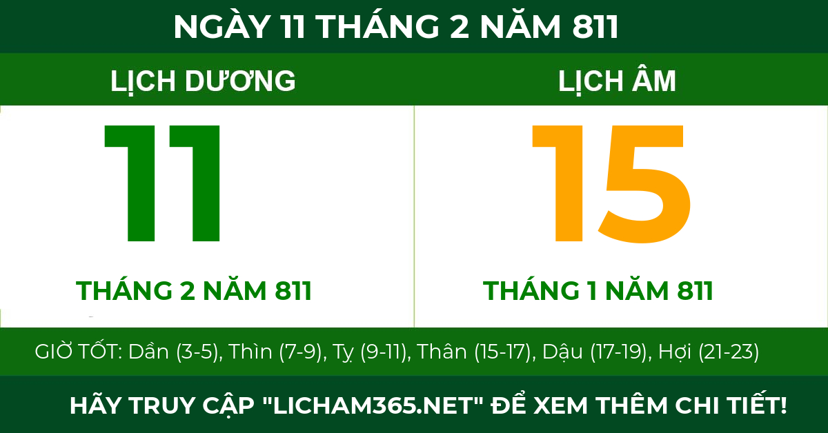 lịch âm ngày 11 tháng 2 năm 811