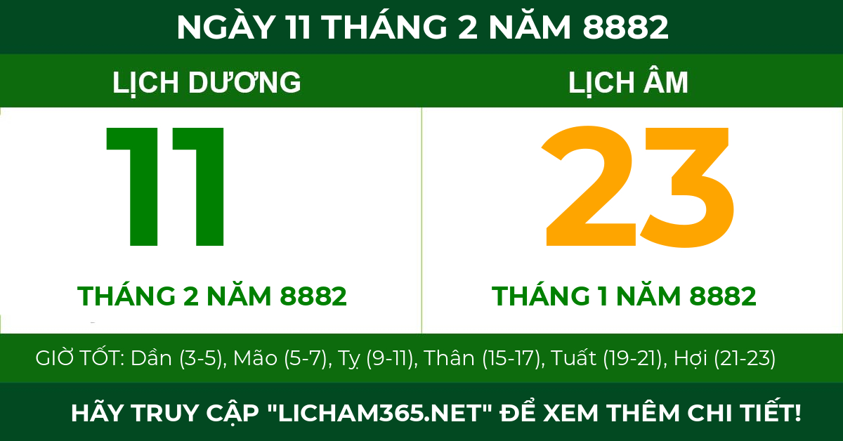 lịch âm ngày 11 tháng 2 năm 8882