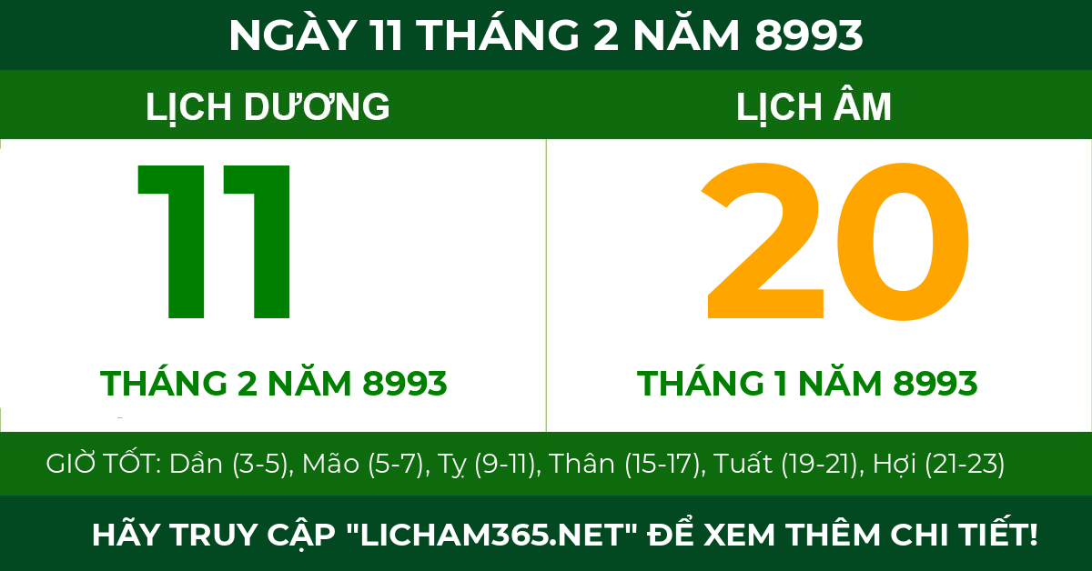 lịch âm ngày 11 tháng 2 năm 8993