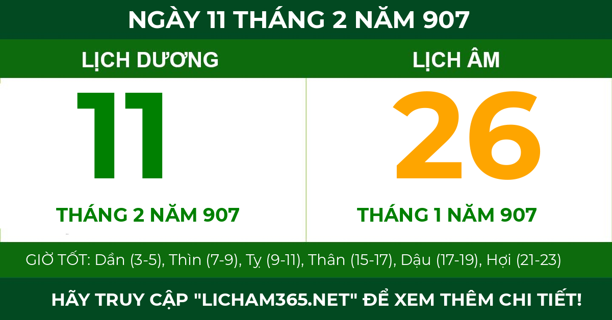 lịch âm ngày 11 tháng 2 năm 907
