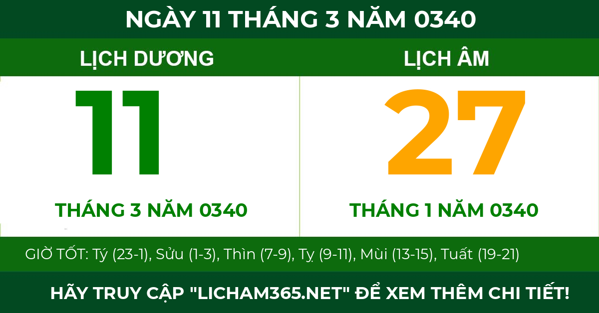 lịch âm ngày 11 tháng 3 năm 0340