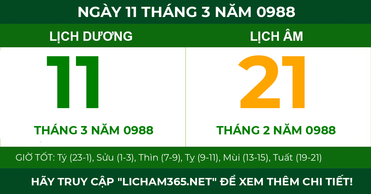 lịch âm ngày 11 tháng 3 năm 0988