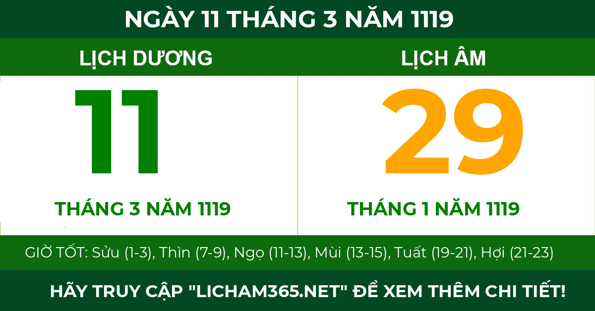 lịch âm ngày 11 tháng 3 năm 1119