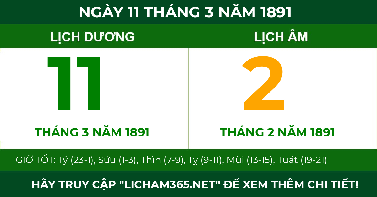 lịch âm ngày 11 tháng 3 năm 1891