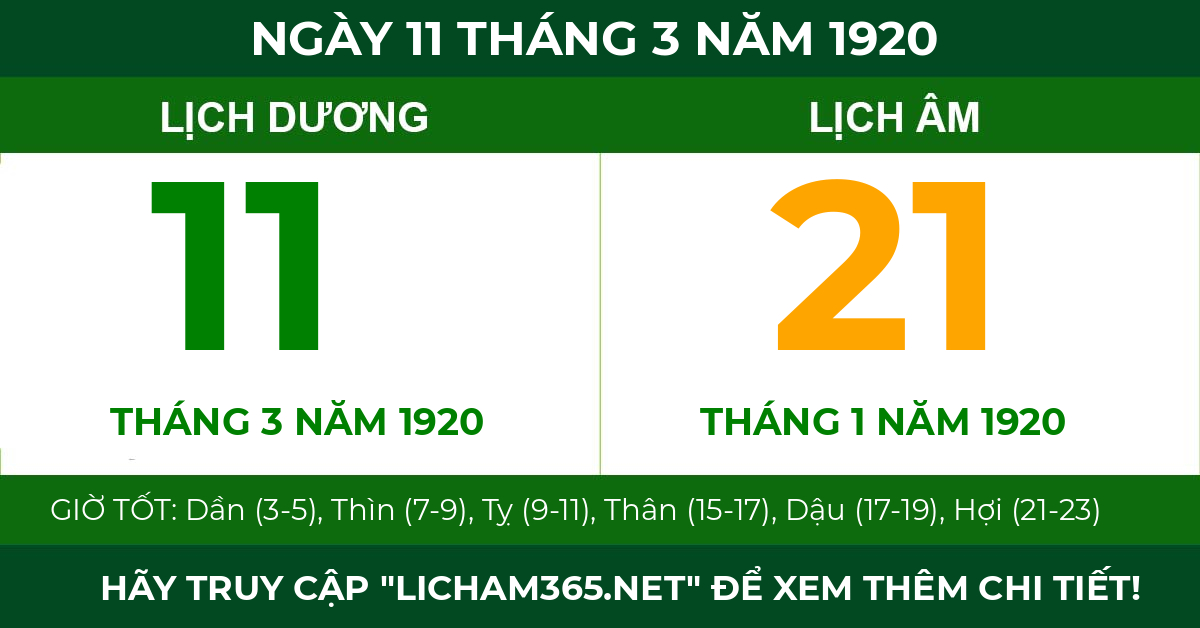 lịch âm ngày 11 tháng 3 năm 1920