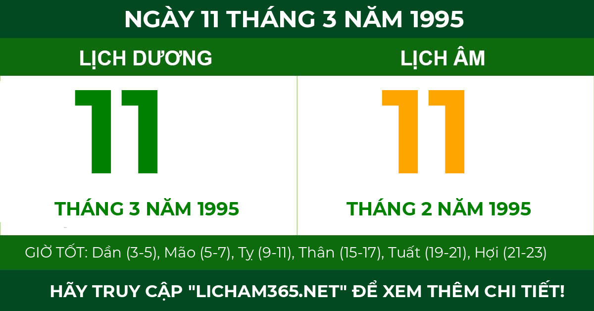 lịch âm ngày 11 tháng 3 năm 1995
