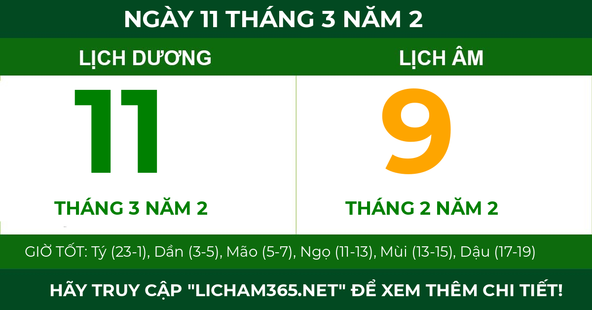 lịch âm ngày 11 tháng 3 năm 2
