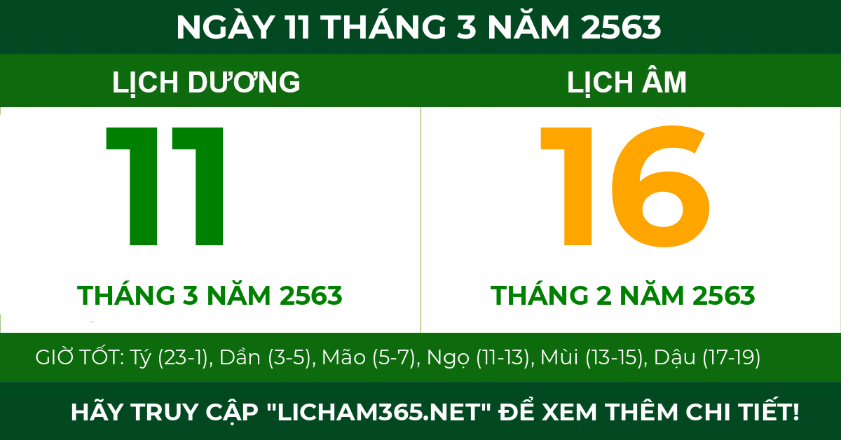 lịch âm ngày 11 tháng 3 năm 2563