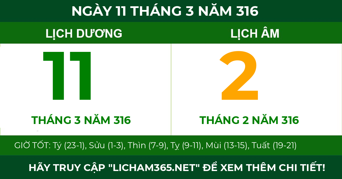 lịch âm ngày 11 tháng 3 năm 316