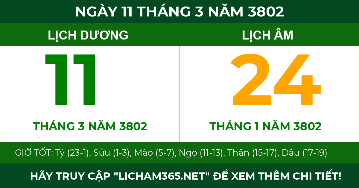 lịch âm ngày 11 tháng 3 năm 3802