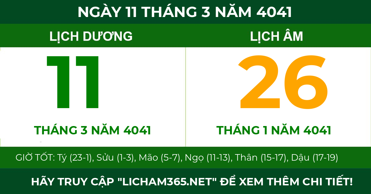 lịch âm ngày 11 tháng 3 năm 4041