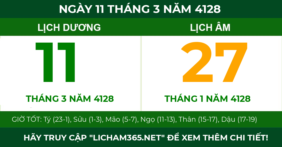 lịch âm ngày 11 tháng 3 năm 4128
