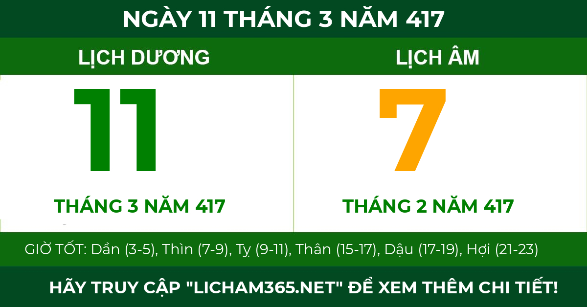 lịch âm ngày 11 tháng 3 năm 417
