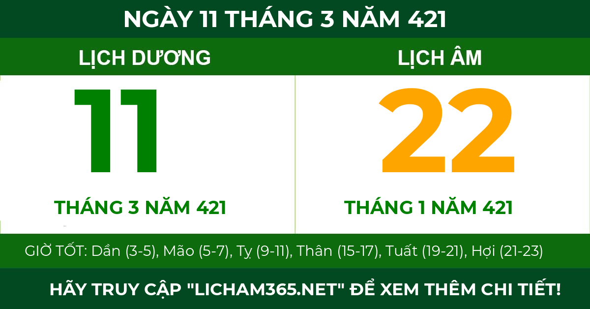lịch âm ngày 11 tháng 3 năm 421