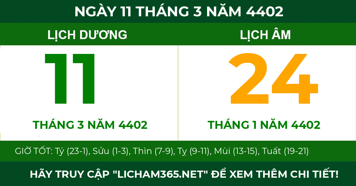 lịch âm ngày 11 tháng 3 năm 4402