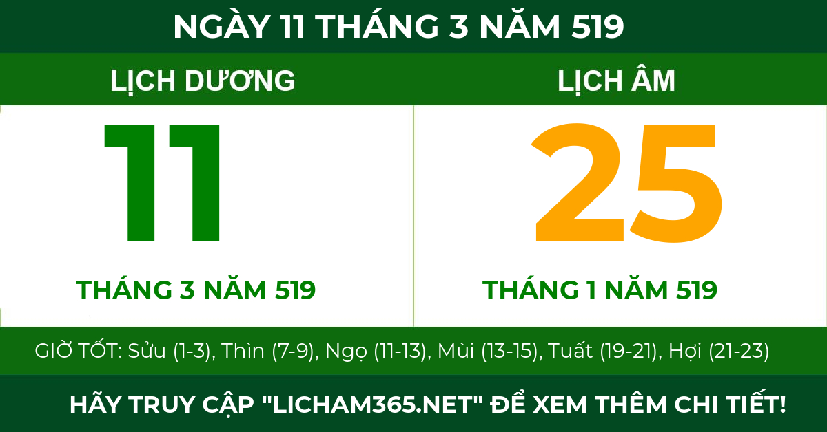 lịch âm ngày 11 tháng 3 năm 519